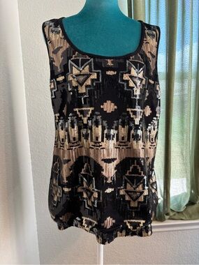 Antthony Black and Gold Sequined Geometric Camisole